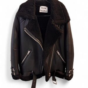 Acne Studios Velocite (XS-S) Black Shearling Oversize Leather Jacket